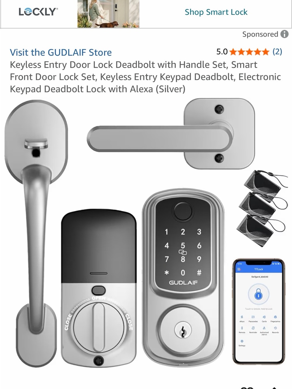 Silver Keyless Entry Keypad Deadbolt with Handle Set